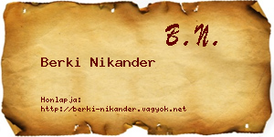 Berki Nikander névjegykártya